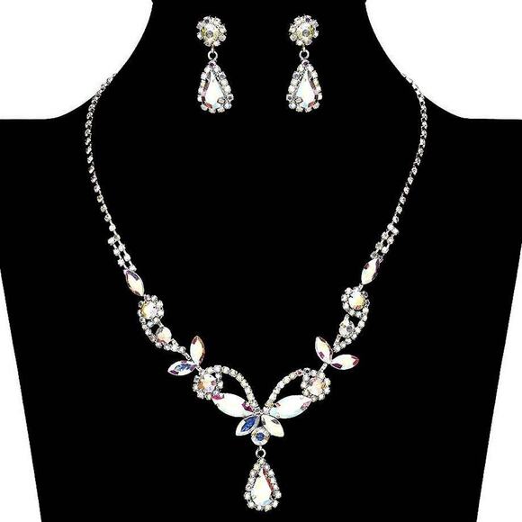 Diacly Jewelry - Diacly Floral Rhinestone Necklace Set Women OS Silver AB Bridal Prom Glam NEW